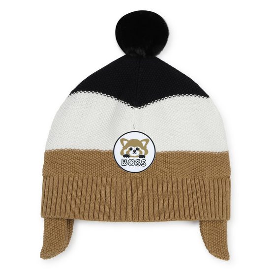 BOSS KIDSWEAR Bommelmütze BOSS Baby warme Bommelmütze braun weiß schwarz Logo Panda Logo mehr