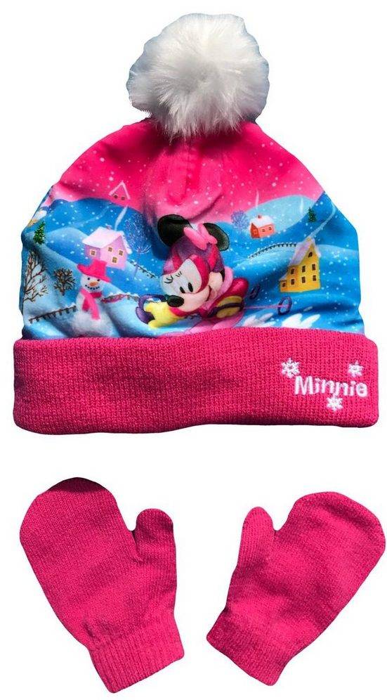 DISNEY BABY Bommelmütze Minnie Mouse Mütze Mädchen Set Wintermütze + Handschuhe Mädchen pink oder rosa Gr. 48 und 50 cm mehr