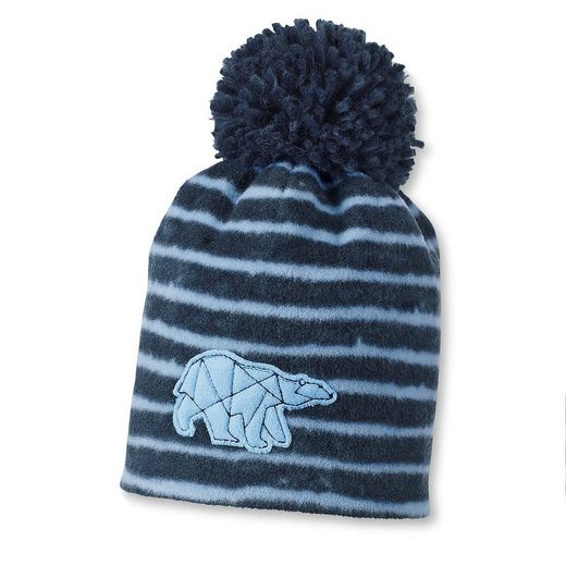 STERNTALER® Ohrenmütze Wintermütze Bommelmütze mit Eisbär-Applikation gestreift mehr