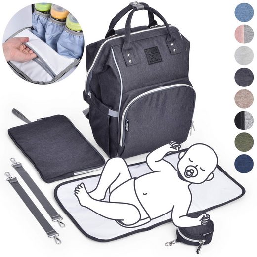 DALIYA® Wickeltasche PAKMI Wickelrucksack, Kinderwagentaschen, Mamabag (Set, 5-tlg., Wickeltasche, Wickelunterlagen, Schnullertasche, Befestigungsriemen), Thermofächer, Schnuller Aufbewahrung, Wickelunterlage, hochwertig mehr