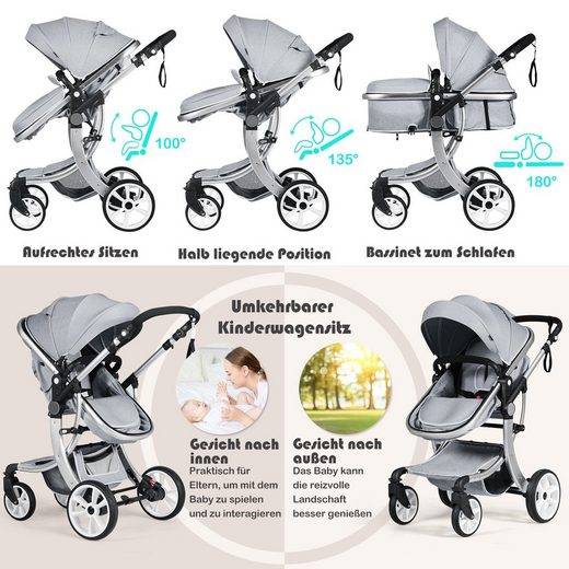COSTWAY Kombi-Kinderwagen 2 in 1 Kinderbuggy Set & Stubenwagen, bis 25kg mehr