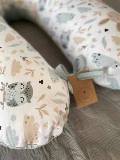 LOOLAY Stillkissen Waffelpique Seitenschläferkissen XXL Schwangerschaftskissen 170 cm Stillkissen + Bezug (Reißverschluss); Attmungsaktive WAFFEL + GLATT Baumwolle WEICH Stillkissen MUSTERN: HASE Beige/ GRAU, MINZE, WEIß, ROS Super Rabatt