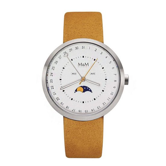 M&M Quarzuhr Armbanduhr Lederarmband Moon (1-tlg), Analoguhr rund mit Lederarmband, Designer Uhr, deutsche Manufaktur, inkl. edles Etui mehr