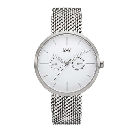 M&M Quarzuhr Herrenuhr mit Datum und Metallband silber Two Eye (1-tlg), Analoguhr mit Edelstahlarmband, Designer Uhr, deutsche Manufaktur, inkl. edles Etui mehr