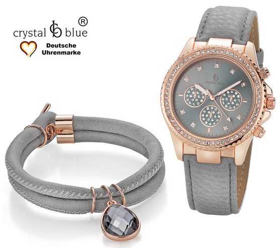 CRYSTAL BLUE Quarzuhr mit edlem Chronolook als Set mit Knebelarmband kostenlose Lieferung mehr Saisonale Angebote