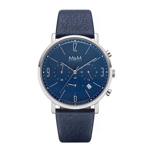 M&M Quarzuhr Armbanduhr Lederarmband Chronograph (1-tlg), Analoguhr rund mit Lederarmband, Designer Uhr mehr 50% Rabatt mit kostenlosem Versand