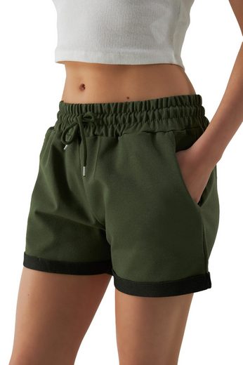 SMITH & SOLO Sweatshorts Kurze Hose Damen Shorts (1-tlg) Lycra, Baumwolle, umschlagene Beinsaum mehr Exklusive Angebote