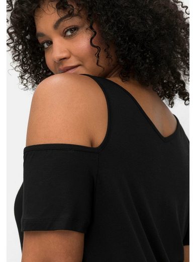 SHEEGO T-Shirt Große Größen mit V-Ausschnitt, im schulterfreien Look mehr Kostenlose Rückgabe
