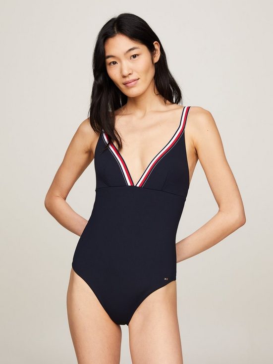 TOMMY HILFIGER SWIMWEAR Badeanzug TRIANGLE ONE PIECE RP mit kontrastfarbenen Kanten mehr Flash Sale