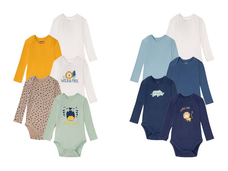 lupilu® Baby Bodies, langarm, 5 Stück, aus reiner Bio-Baumwolle