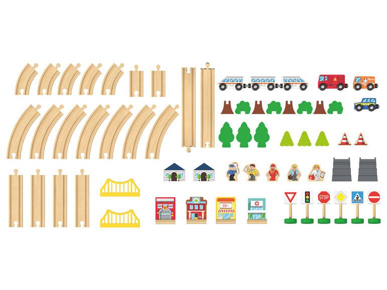 Playtive Holzeisenbahn-Set Stadt / Bauernhof, 57-teilig Outlet