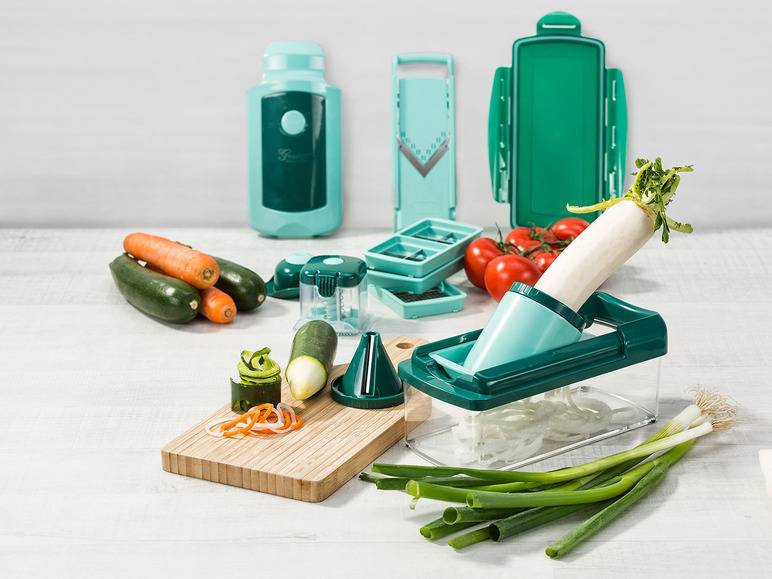 Genius Nicer Dicer »Fusion Smart«, 16-teilig, 1,25 l Auffangbehälter, Klingen aus Edelstahl Neueste Mode