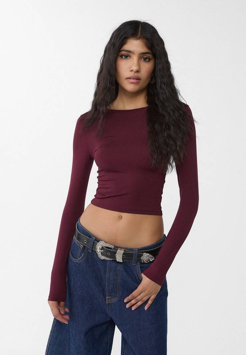 Stradivarius Stradivarius Long sleeved top - bordeaux