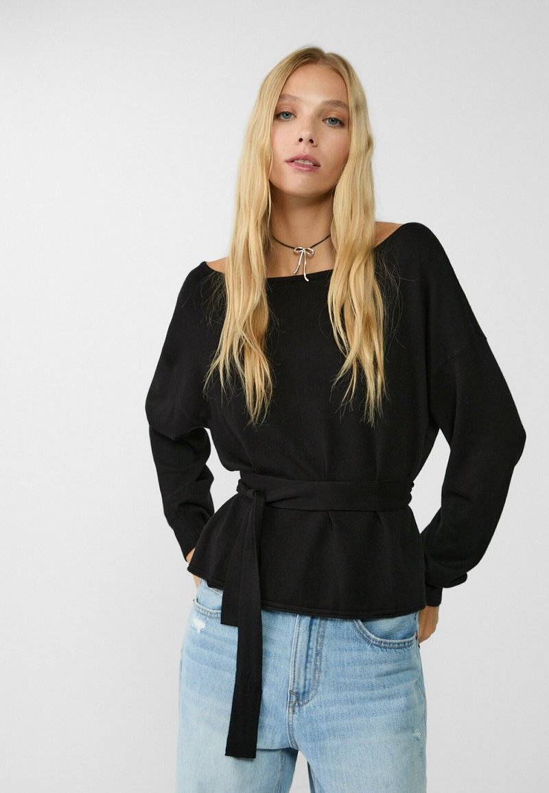 Stradivarius Stradivarius BOAT NECK - Jumper - black