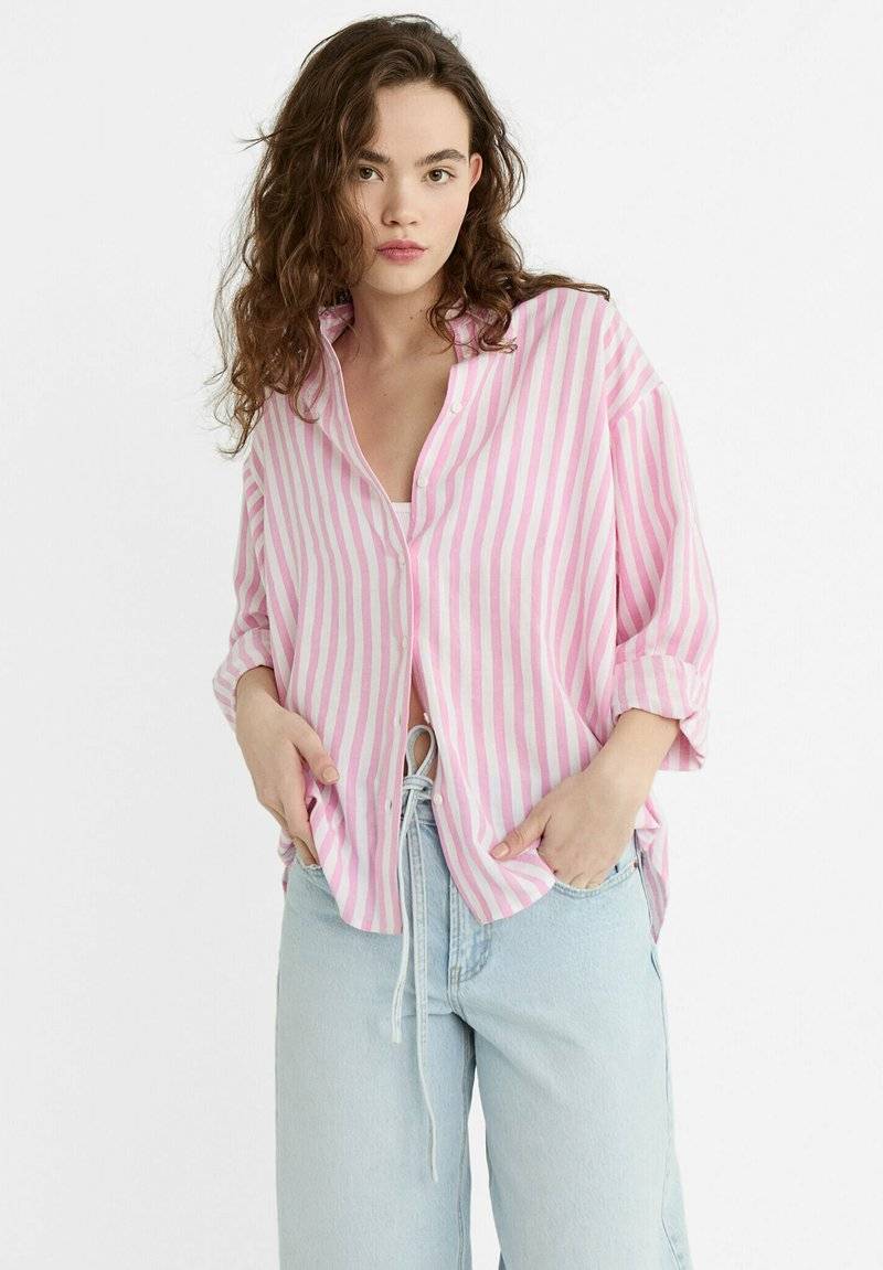 Stradivarius Stradivarius STRIPED - Button-down blouse - light pink Günstiger Verkauf
