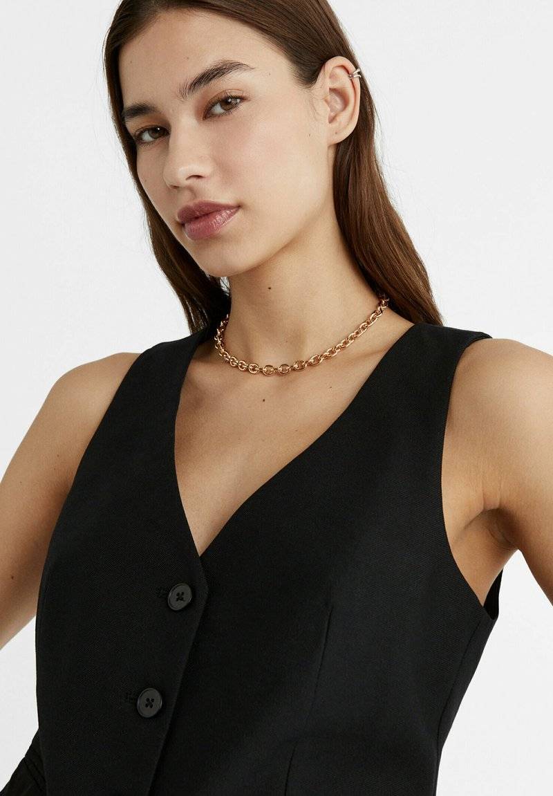 Stradivarius Stradivarius SHORT BUTTONED - Waistcoat - black Verkauf