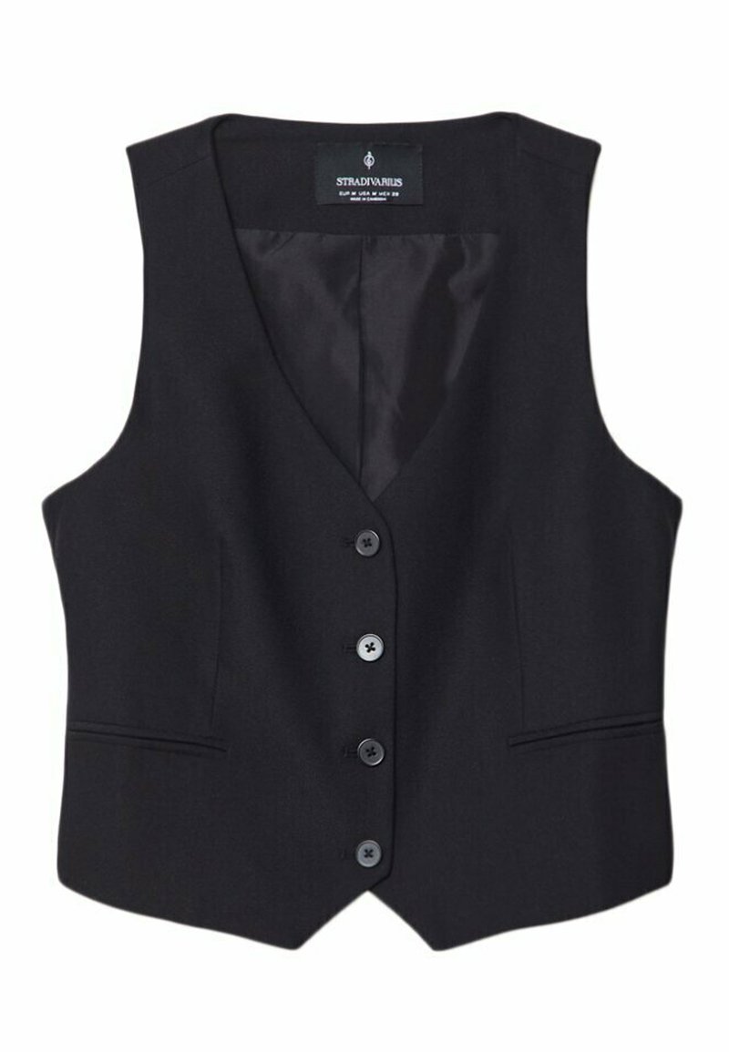 Stradivarius Stradivarius SHORT BUTTONED - Waistcoat - black Verkauf