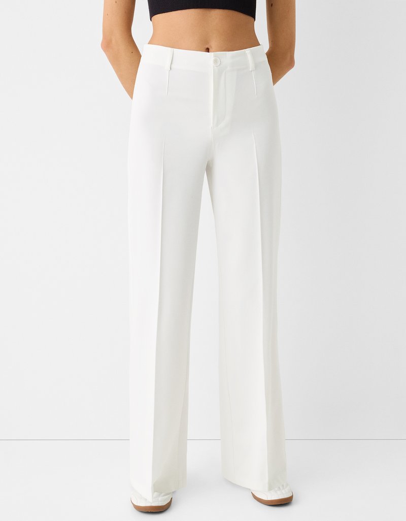 Bershka Bershka WIDE TAILORED - Trousers - white
