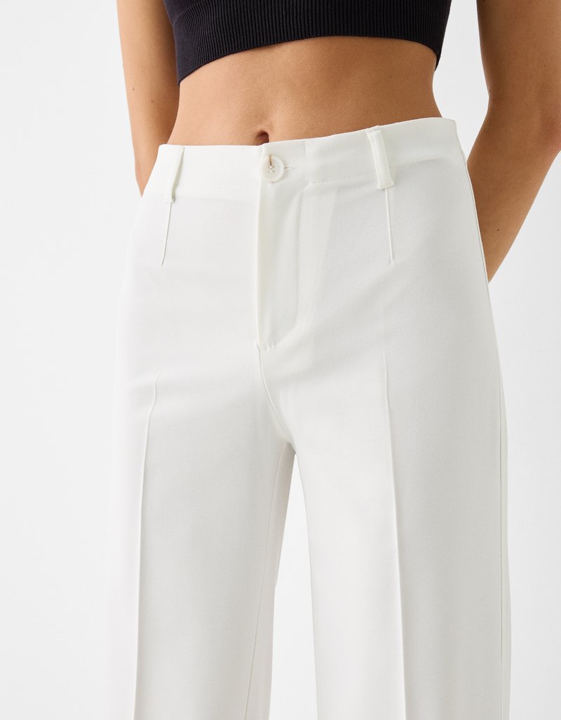 Bershka Bershka WIDE TAILORED - Trousers - white Schlussverkauf