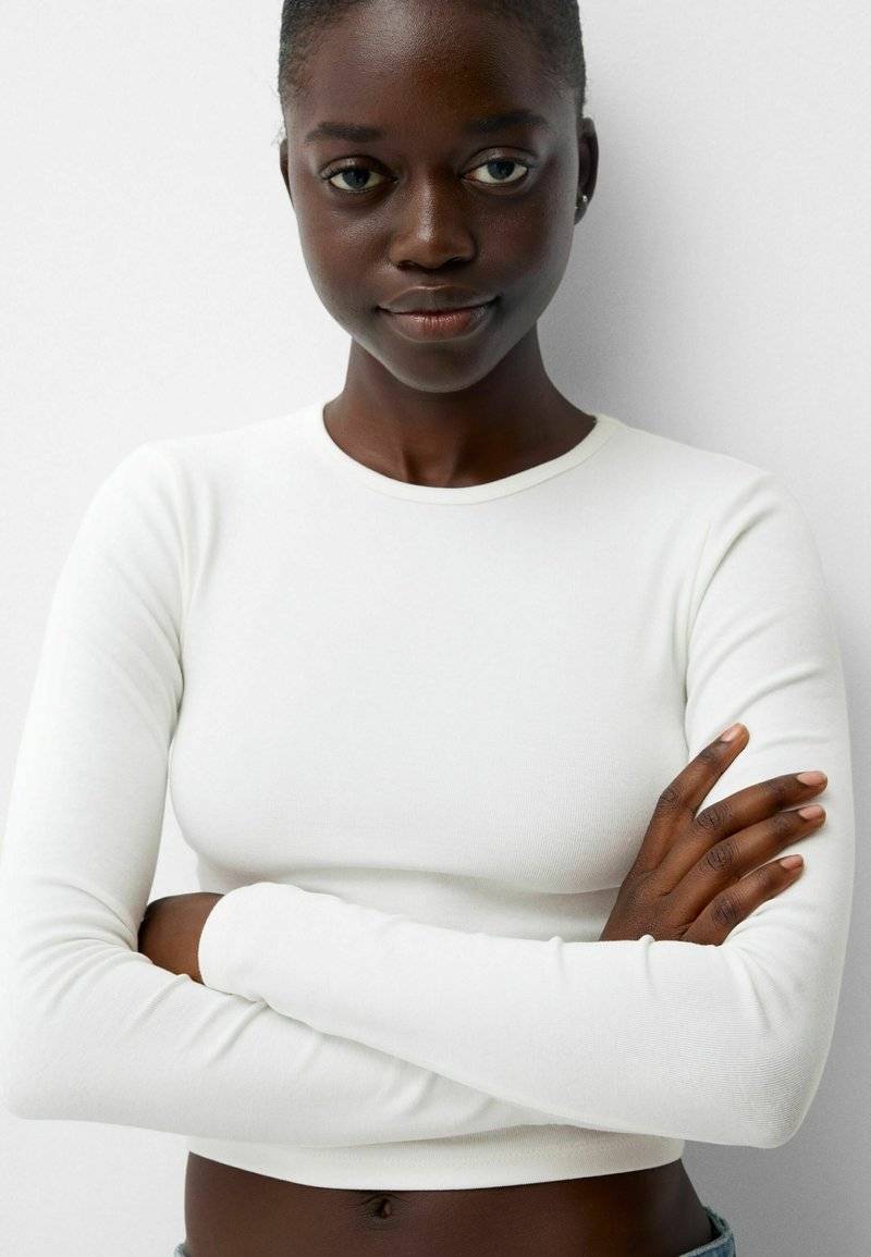 Bershka Bershka LONG SLEEVE - Long sleeved top - white Blitzverkäufe