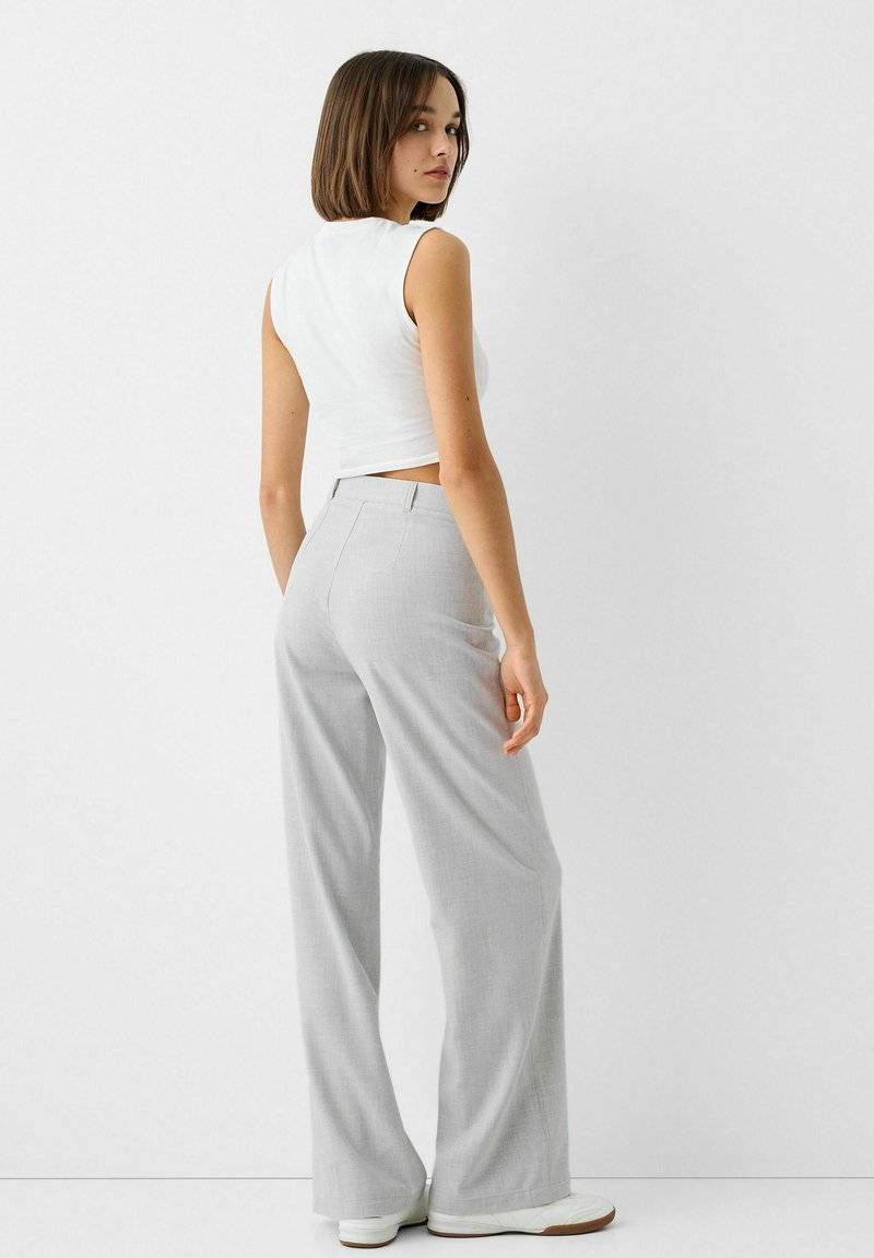 Bershka Bershka WIDE TAILORED - Trousers - mottled grey Auslauf