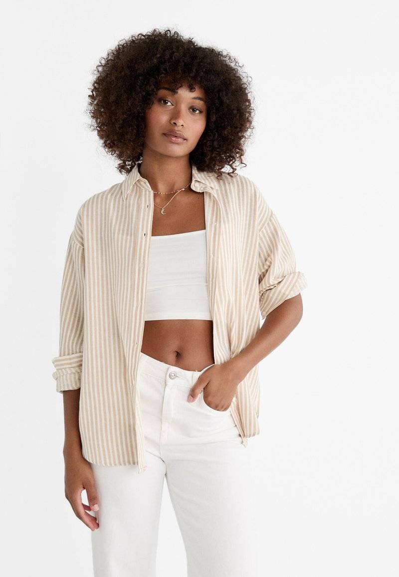 Stradivarius Stradivarius STRIPED - Button-down blouse - stone