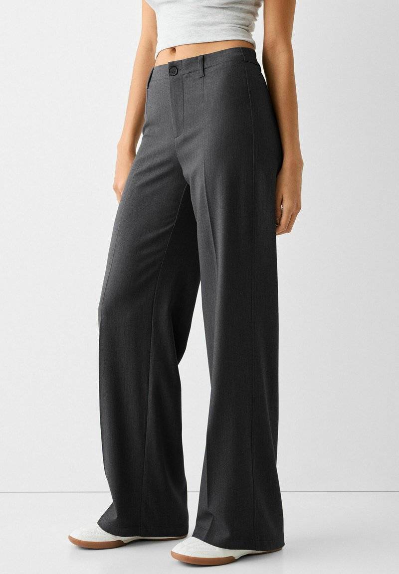 Bershka Bershka WIDE TAILORED - Trousers - mottled dark grey