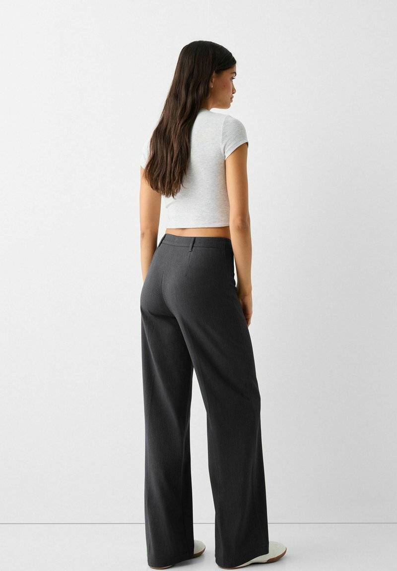 Bershka Bershka WIDE TAILORED - Trousers - mottled dark grey Günstiger Verkauf