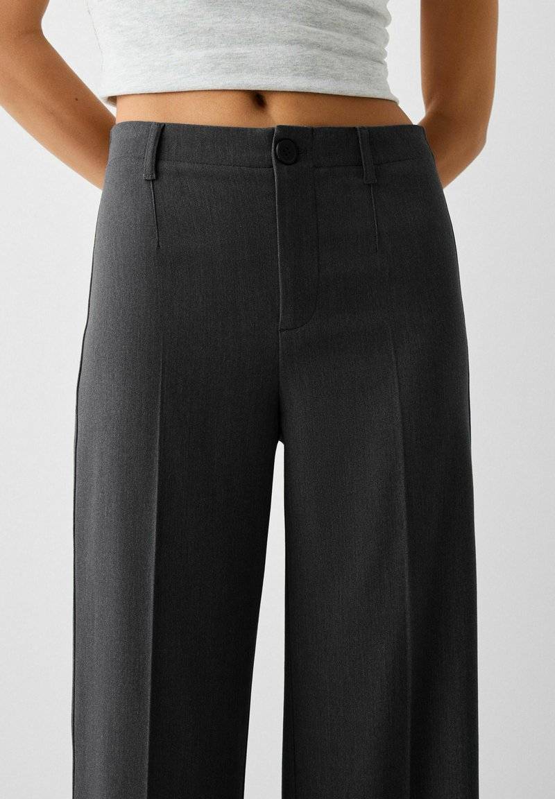 Bershka Bershka WIDE TAILORED - Trousers - mottled dark grey Günstiger Verkauf
