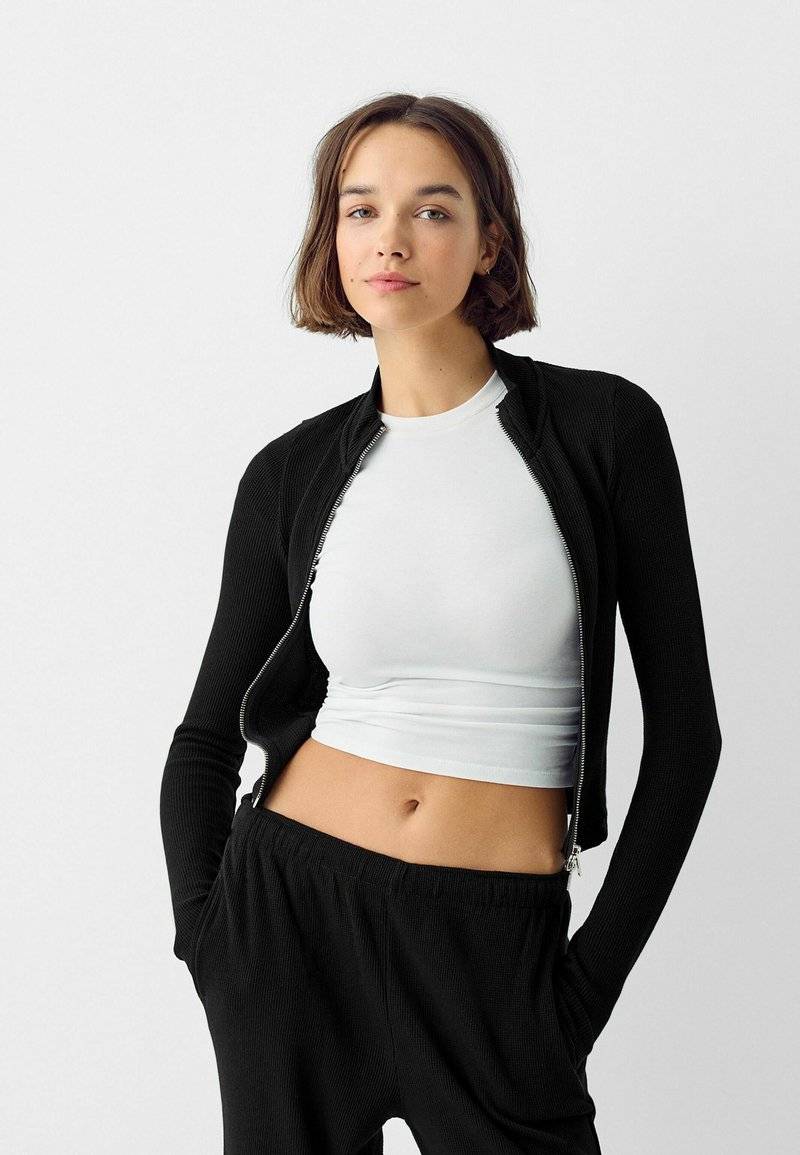 Bershka Bershka LONG SLEEVE - Cardigan - black