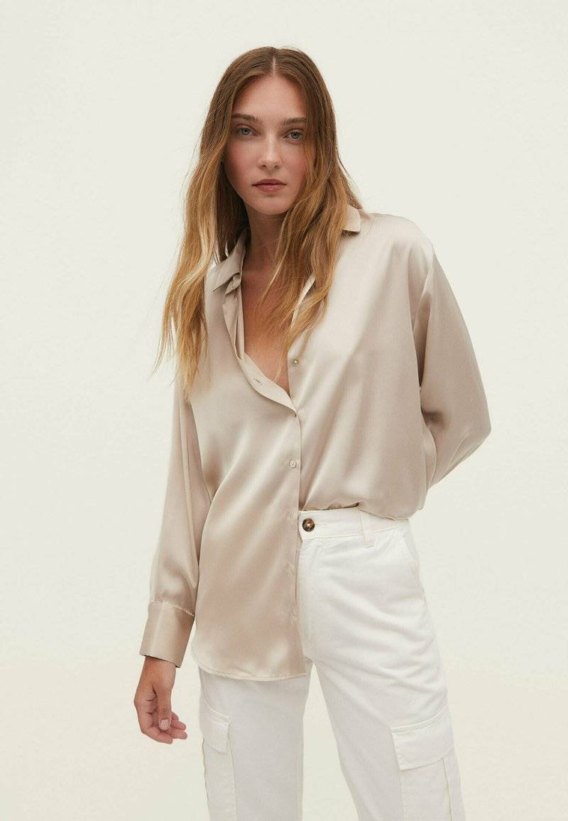 Stradivarius Stradivarius COLLARED - Button-down blouse - stone