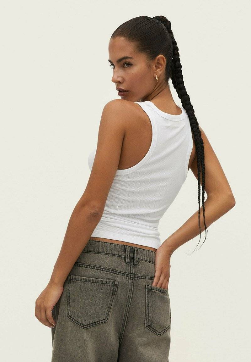 Stradivarius Stradivarius RACERBACK - Top - white denim Meist gekauft