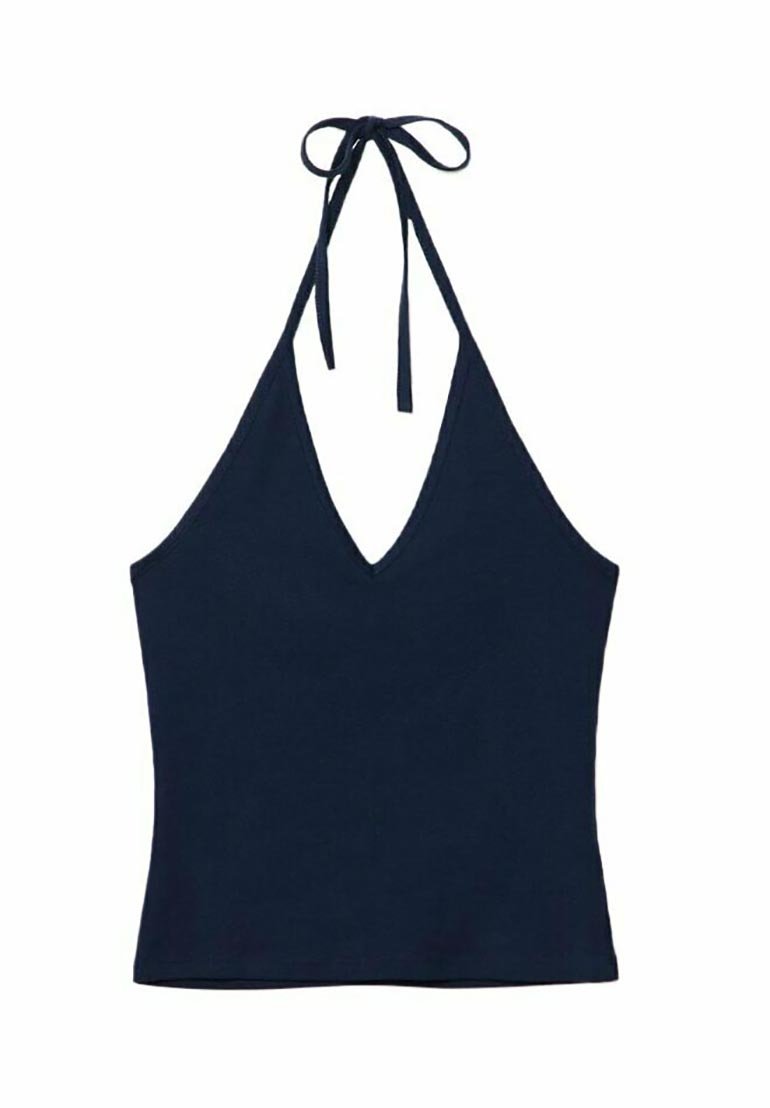 Stradivarius Stradivarius TIED HALTER - Top - dark blue Bis zu 60% Rabatt