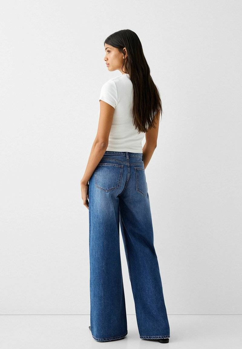 Bershka Bershka WIDE-LEG - Relaxed fit jeans - dark blue Super Rabatt