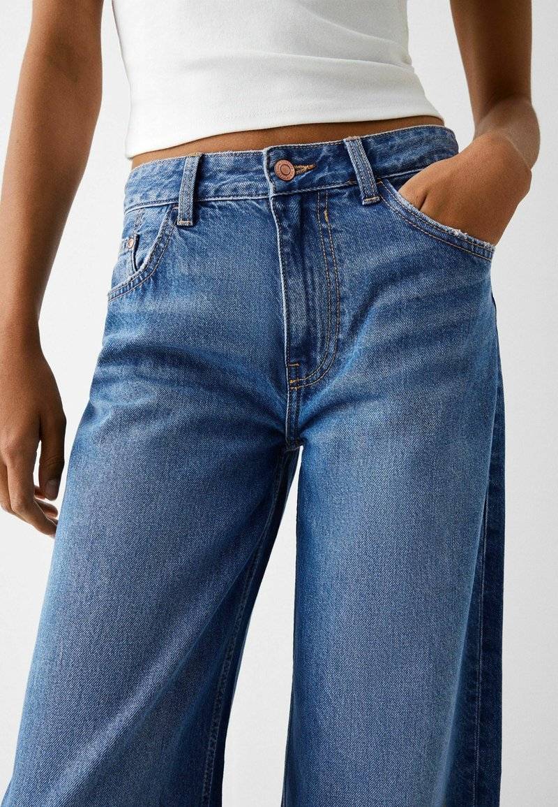 Bershka Bershka WIDE-LEG - Relaxed fit jeans - dark blue Super Rabatt