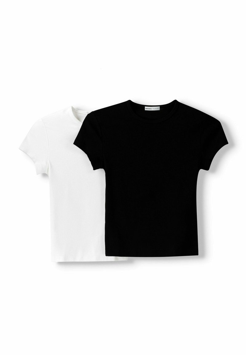 Bershka Bershka SHORT SLEEVE ROUND NECK 2 PACK - Basic T-shirt - black Begrenzt auf 3 Tage