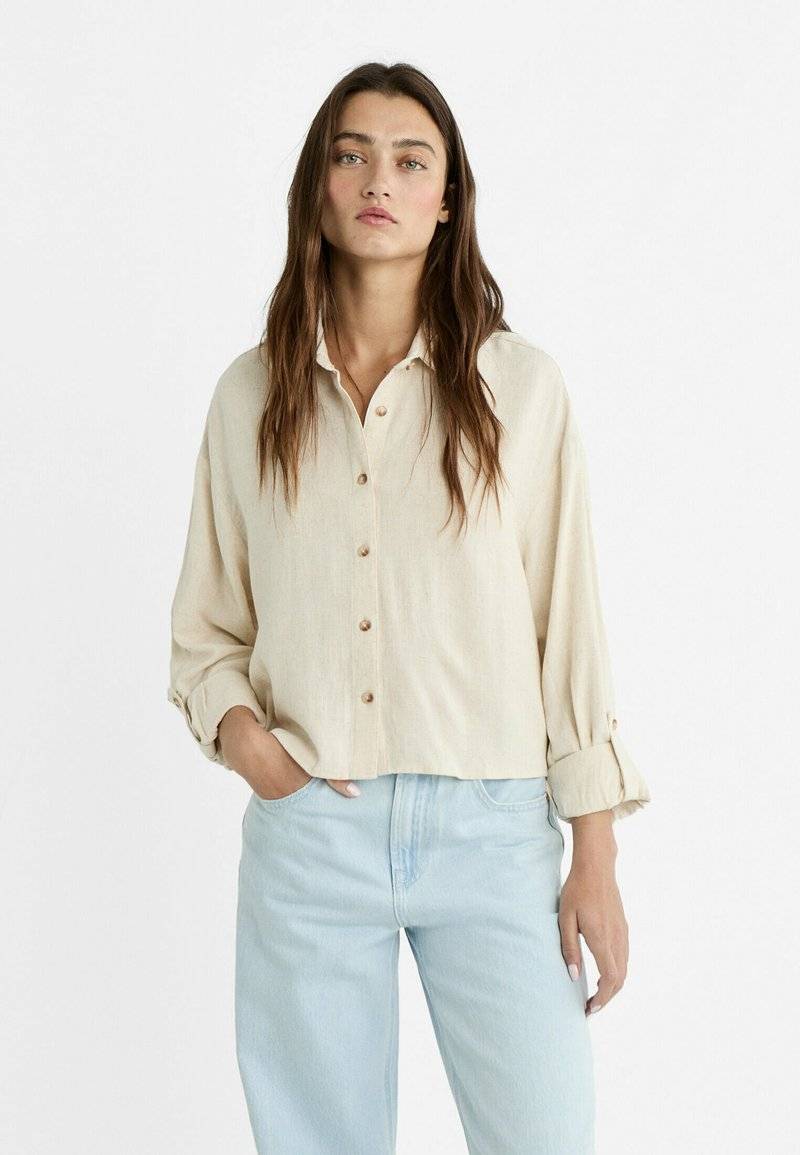 Stradivarius Stradivarius Button-down blouse - stone Große Rabatte