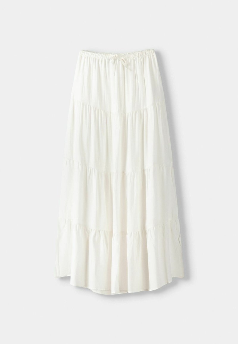 Bershka Bershka ELASTICATED - Maxi skirt - white Kostenlose Rückgabe
