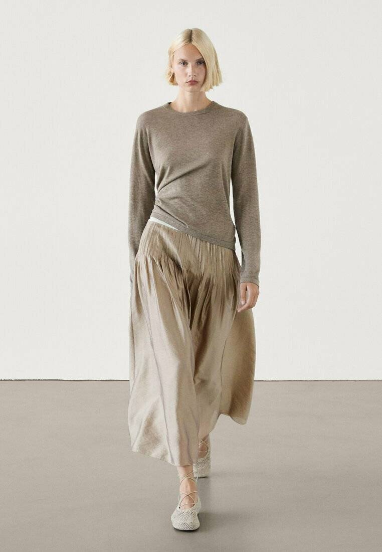 Massimo Dutti Massimo Dutti Pleated skirt - beige Letzter Tag