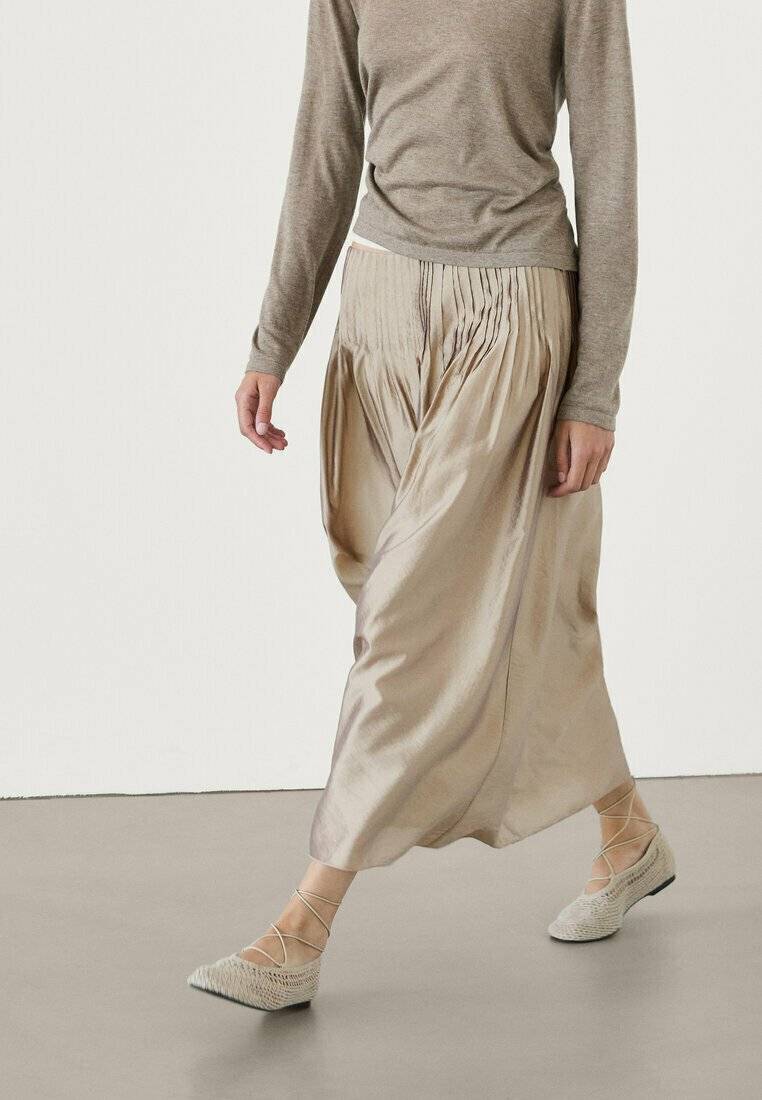 Massimo Dutti Massimo Dutti Pleated skirt - beige Letzter Tag