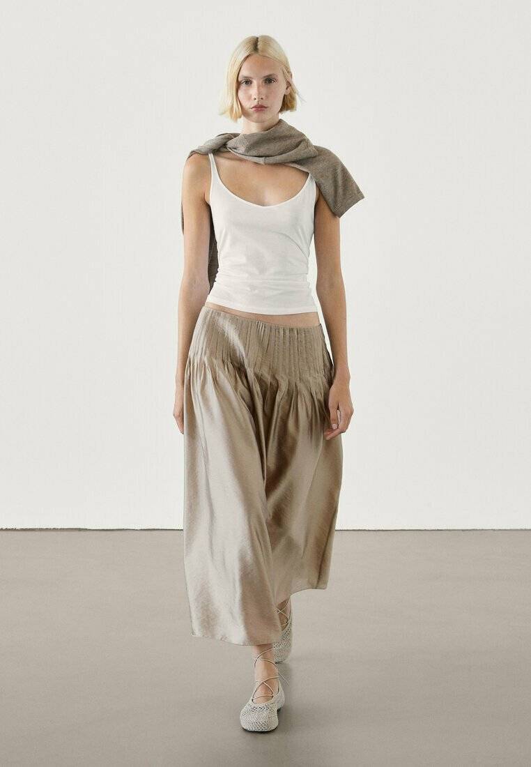 Massimo Dutti Massimo Dutti Pleated skirt - beige Letzter Tag
