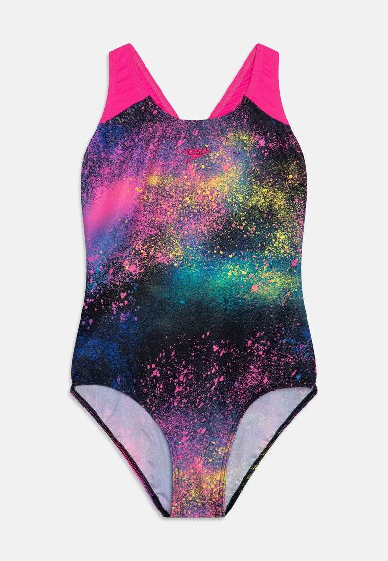 Speedo Speedo GIRLS DIGITAL SPLASHBACK - Swimsuit - black/flare pink/bolt/lemon drizzle Fabrikladen