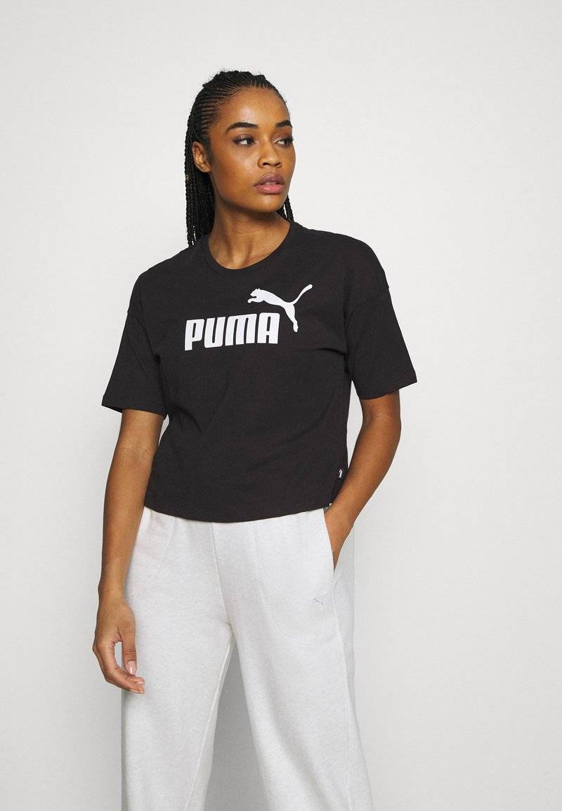 Puma Puma CROPPED LOGO TEE - Print T-shirt - puma black