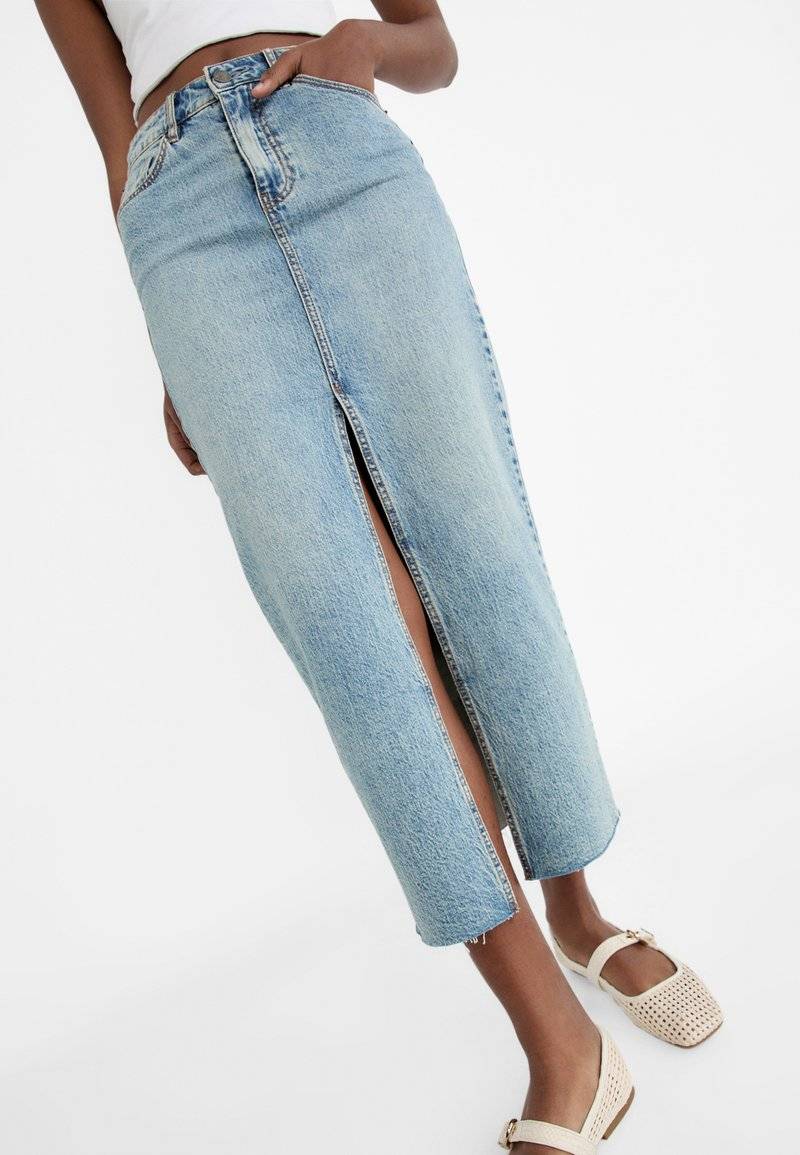 Stradivarius Stradivarius IM COMFORT-FIT - Maxi skirt - stone blue denim Weihnachtsangebot