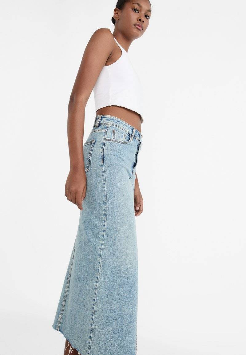 Stradivarius Stradivarius IM COMFORT-FIT - Maxi skirt - stone blue denim Weihnachtsangebot