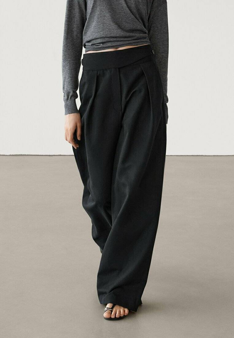 Massimo Dutti Massimo Dutti WIDE-LEG - Trousers - black Vatertagsangebot