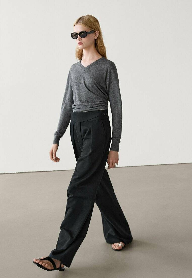 Massimo Dutti Massimo Dutti WIDE-LEG - Trousers - black Vatertagsangebot