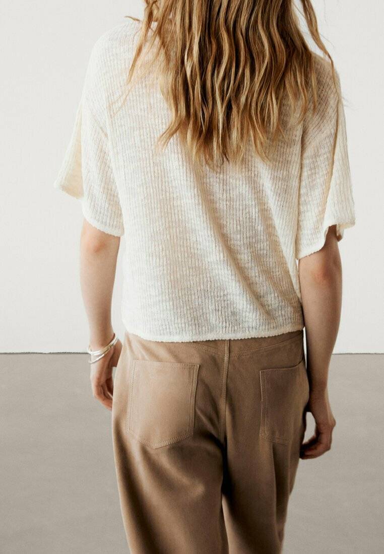Massimo Dutti Massimo Dutti TEXTURED - Basic T-shirt - beige Fabrikpreis