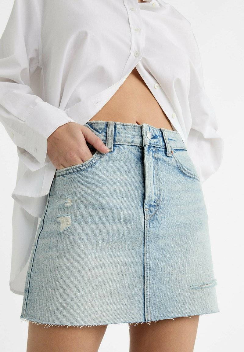 Stradivarius Stradivarius A-line skirt - light blue denim Riesige Rabatte