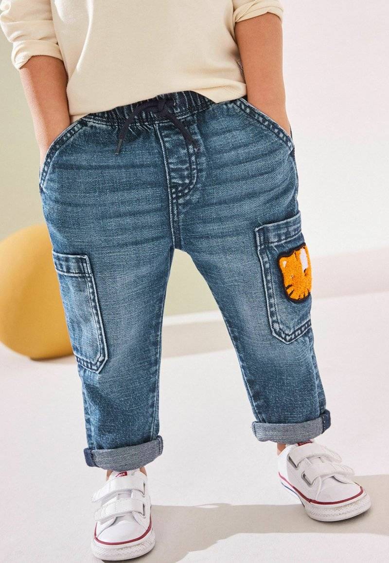Next Next UTILITY - Relaxed fit jeans - mid blue denim with tiger 50% Rabatt für begrenzte Zeit